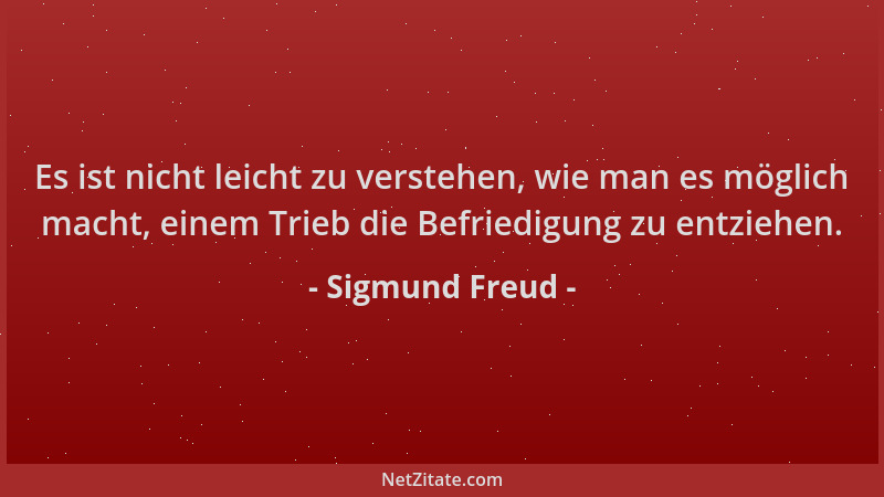 Sigmund Freud - Es ist nicht leicht zu verstehen, wie man es möglich macht, einem Trieb die Befriedigung zu entziehen....