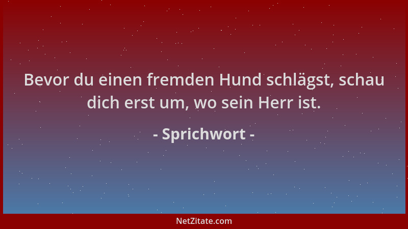 Sprichwort - Bevor du einen fremden Hund schlägst, schau dich erst um, wo sein Herr ist....