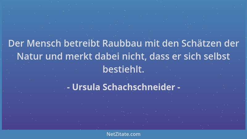 Ursula Schachschneider - Der Mensch betreibt Raubbau mit den Schätzen der Natur und merkt dabei nicht, dass er sich selbst...