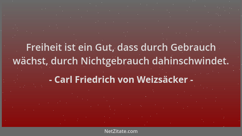 Carl Friedrich von Weizsäcker - Freiheit ist ein Gut, dass durch Gebrauch wächst, durch Nichtgebrauch dahinschwindet....