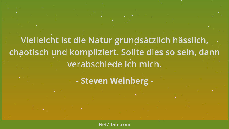 Steven Weinberg - Vielleicht ist die Natur grundsätzlich hässlich, chaotisch und kompliziert. Sollte dies so sein, dann ver...