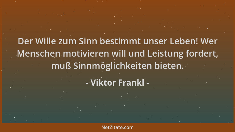 Viktor Frankl - Der Wille zum Sinn bestimmt unser Leben! Wer Menschen motivieren will und Leistung fordert, muß Sinnmöglich...