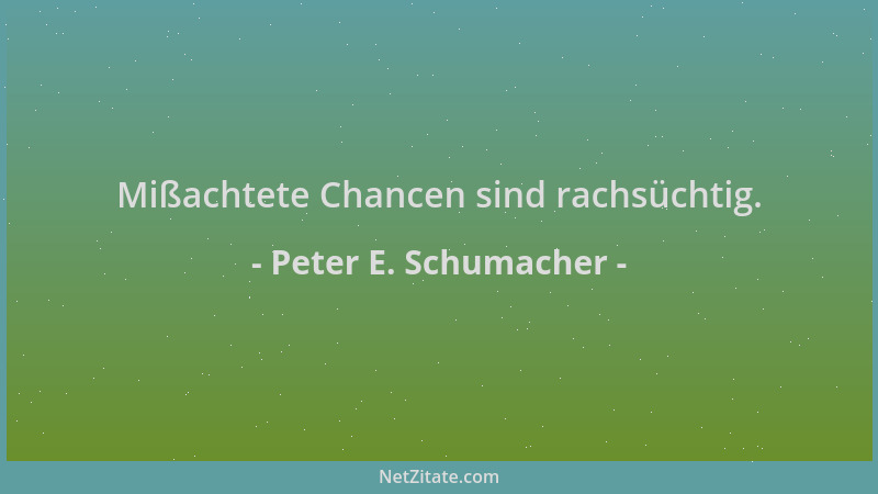 Peter E. Schumacher - Mißachtete Chancen sind rachsüchtig....
