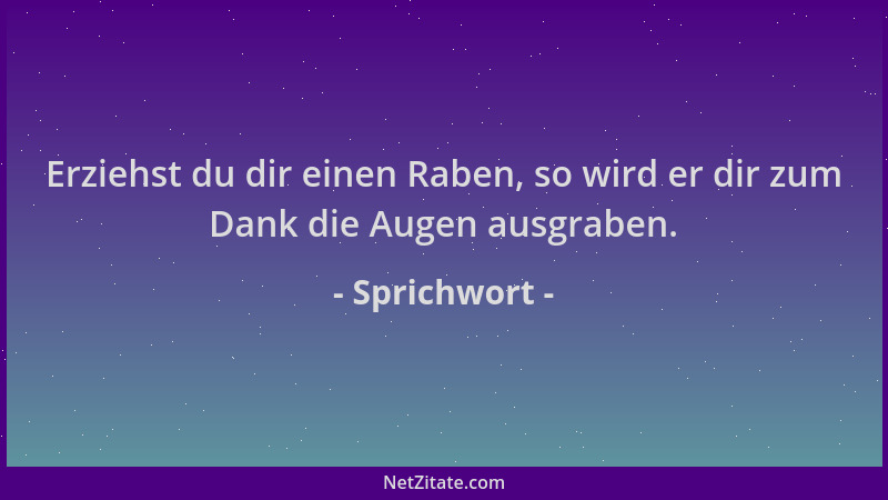 Sprichwort - Erziehst du dir einen Raben, so wird er dir zum Dank die Augen ausgraben....