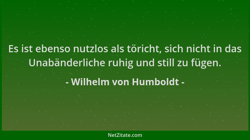 Wilhelm von Humboldt - Es ist ebenso nutzlos als töricht, sich nicht in das Unabänderliche ruhig und still zu fügen....