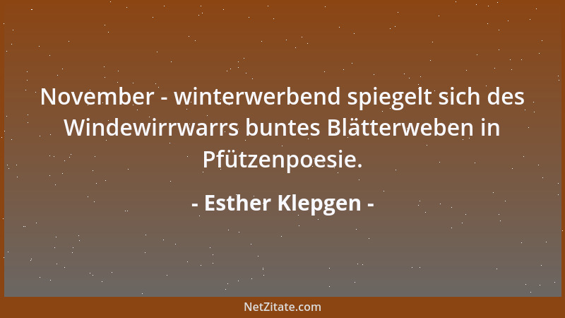Esther Klepgen - November - winterwerbend spiegelt sich des Windewirrwarrs buntes Blätterweben in Pfützenpoesie....