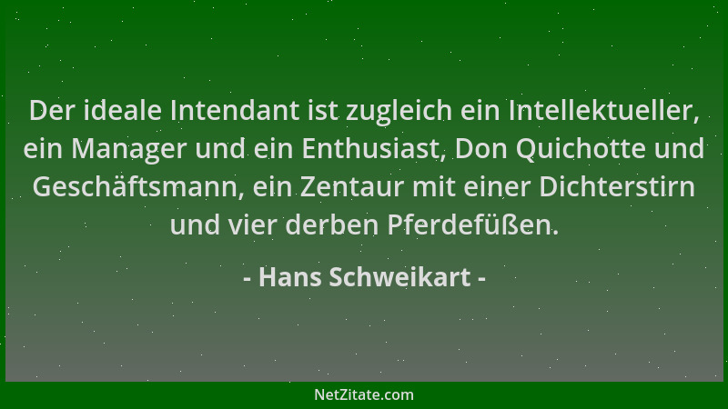 Hans Schweikart - Der ideale Intendant ist zugleich ein Intellektueller, ein Manager und ein Enthusiast, Don Quichotte und...