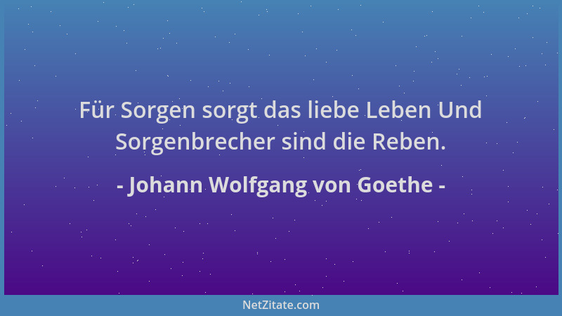 Johann Wolfgang von Goethe - Für Sorgen sorgt das liebe Leben Und Sorgenbrecher sind die Reben....