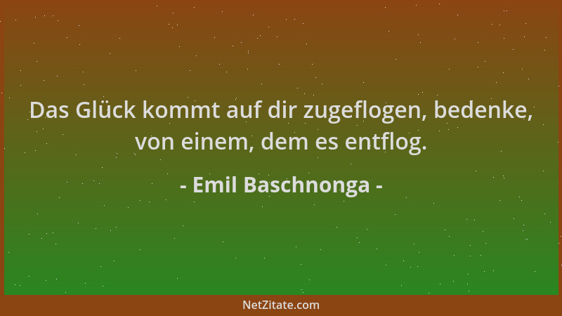 Emil Baschnonga - Das Glück kommt auf dir zugeflogen, bedenke, von einem, dem es entflog....