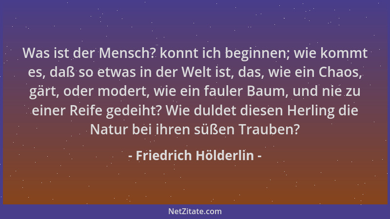Friedrich Hölderlin - Was ist der Mensch? konnt ich beginnen; wie kommt es, daß so etwas in der Welt ist, das, wie ein Chao...
