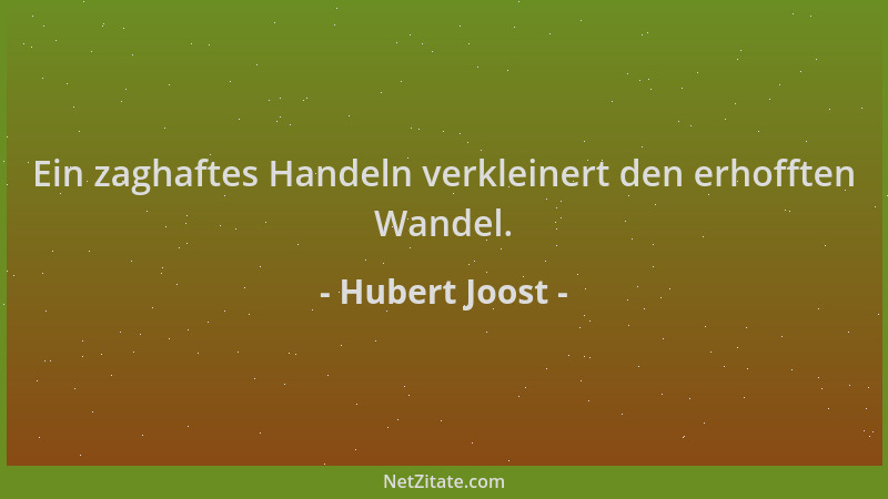 Hubert Joost - Ein zaghaftes Handeln verkleinert den erhofften Wandel....