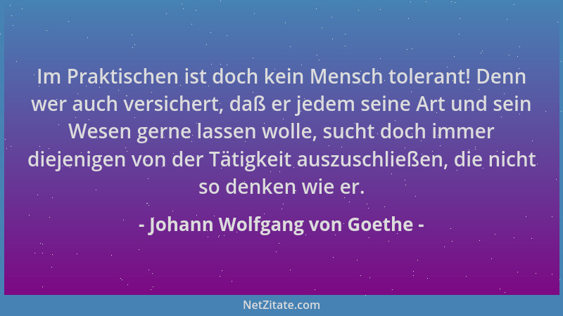 Johann Wolfgang von Goethe - Im Praktischen ist doch kein Mensch tolerant! Denn wer auch versichert, daß er jedem seine Art...