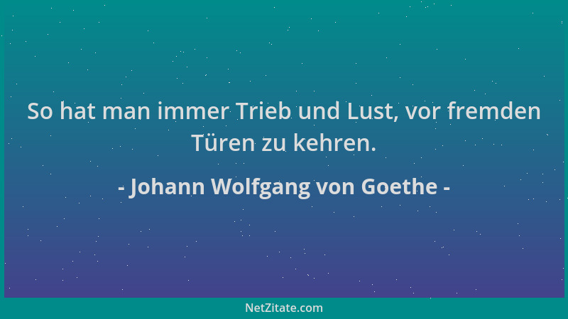 Johann Wolfgang von Goethe - So hat man immer Trieb und Lust, vor fremden Türen zu kehren....