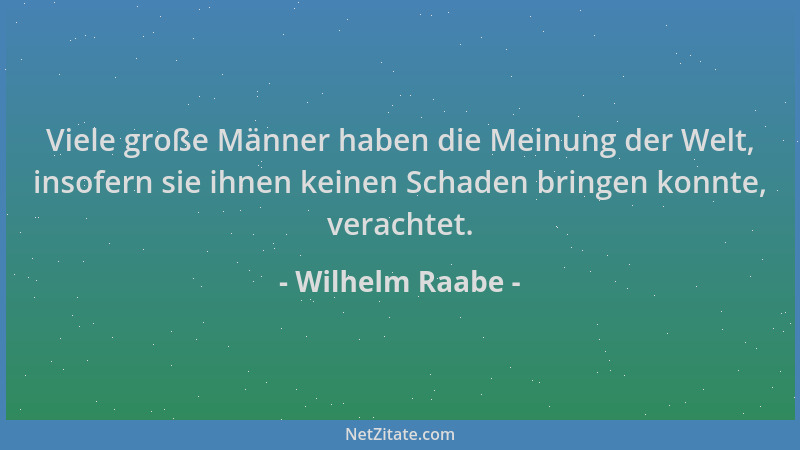Wilhelm Raabe - Viele große Männer haben die Meinung der Welt, insofern sie ihnen keinen Schaden bringen konnte, verachtet....