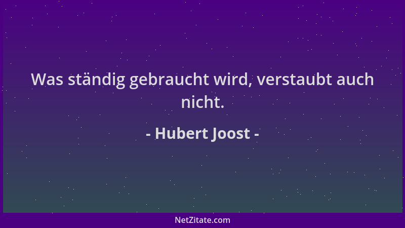 Hubert Joost - Was ständig gebraucht wird, verstaubt auch nicht....