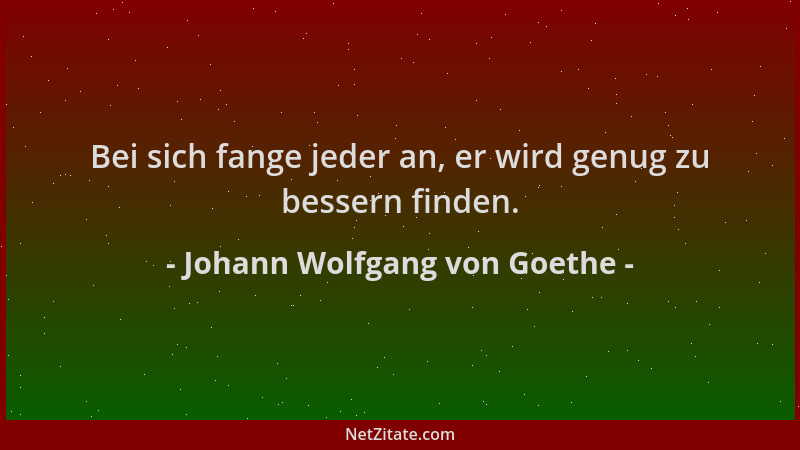 Johann Wolfgang von Goethe - Bei sich fange jeder an, er wird genug zu bessern finden....