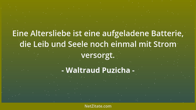 Waltraud Puzicha - Eine Altersliebe ist eine aufgeladene Batterie, die Leib und Seele noch einmal mit Strom versorgt....