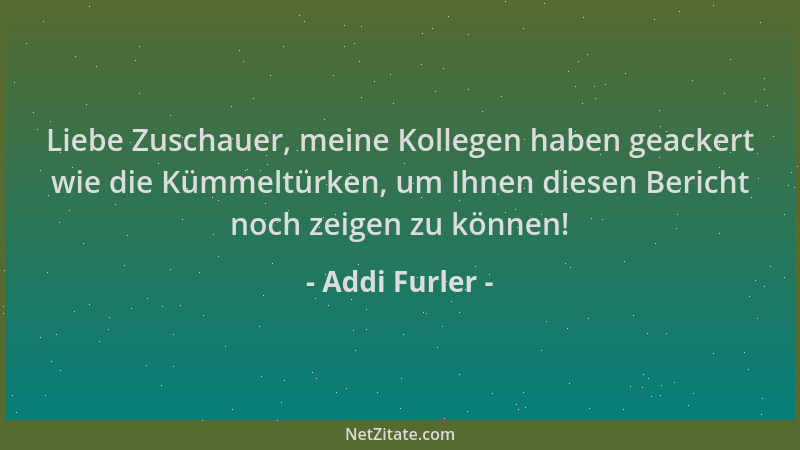 Addi Furler - Liebe Zuschauer, meine Kollegen haben geackert wie die Kümmeltürken, um Ihnen diesen Bericht noch zeigen zu k...
