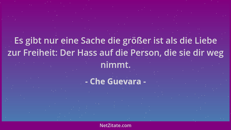 Che Guevara - Es gibt nur eine Sache die größer ist als die Liebe zur Freiheit: Der Hass auf die Person, die sie dir weg ni...