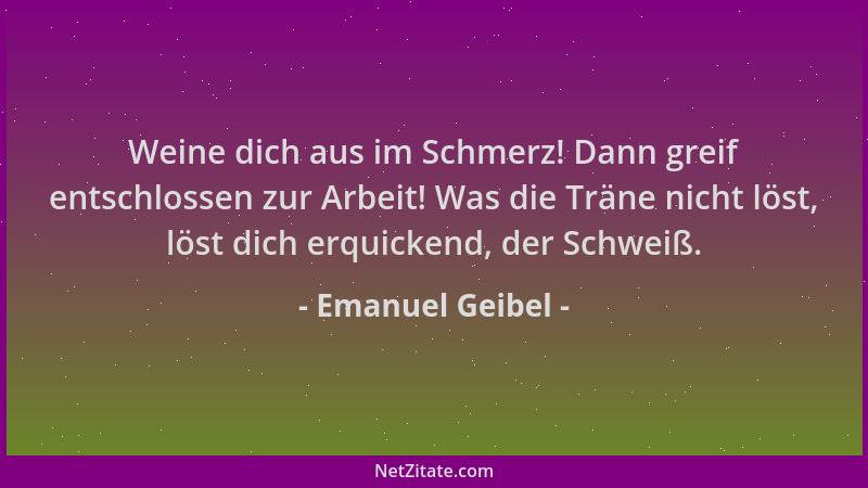 Emanuel Geibel - Weine dich aus im Schmerz! Dann greif entschlossen zur Arbeit! Was die Träne nicht löst, löst dich erquick...