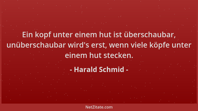 Harald Schmid - Ein kopf unter einem hut ist überschaubar, unüberschaubar wird 's erst, wenn viele köpfe unter einem hut ste...