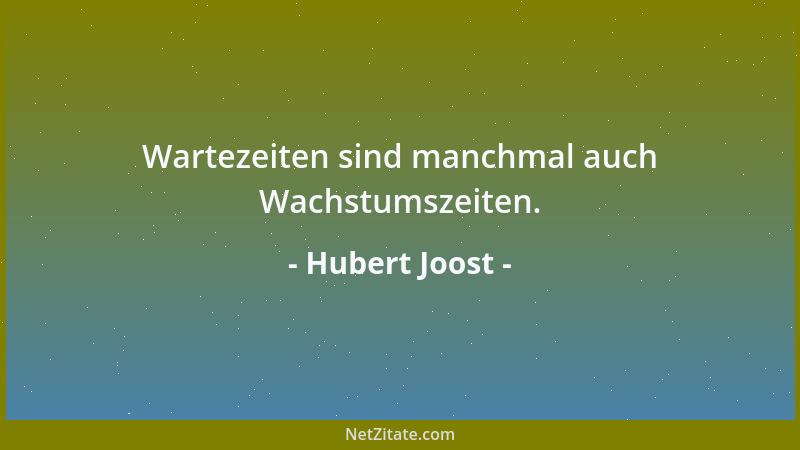 Hubert Joost - Wartezeiten sind manchmal auch Wachstumszeiten....