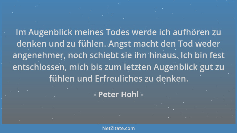 Peter Hohl - Im Augenblick meines Todes werde ich aufhören zu denken und zu fühlen. Angst macht den Tod weder angenehmer, n...