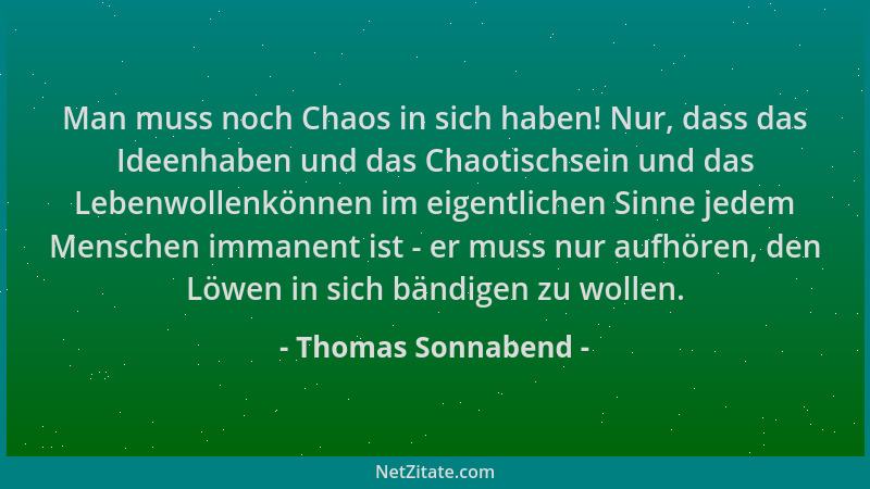 Thomas Sonnabend - Man muss noch Chaos in sich haben! Nur, dass das Ideenhaben und das Chaotischsein und das Lebenwollenkön...