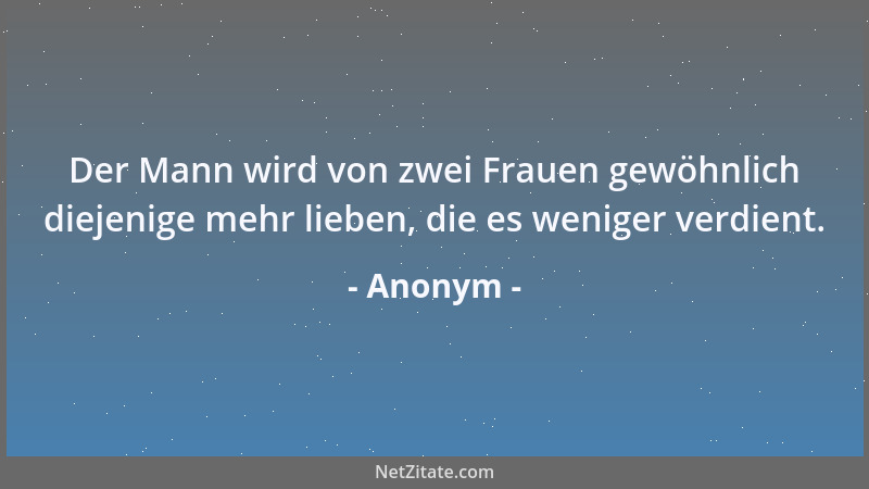 Anonym - Der Mann wird von zwei Frauen gewöhnlich diejenige mehr lieben, die es weniger verdient....