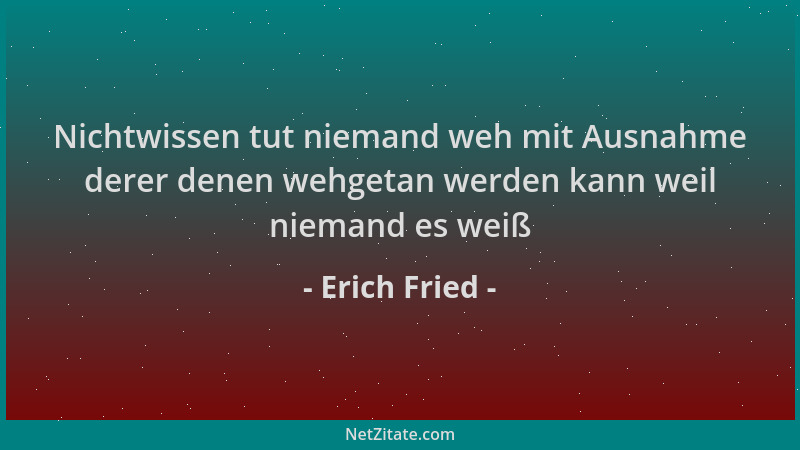Erich Fried - Nichtwissen tut niemand weh mit Ausnahme derer denen wehgetan werden kann weil niemand es weiß...