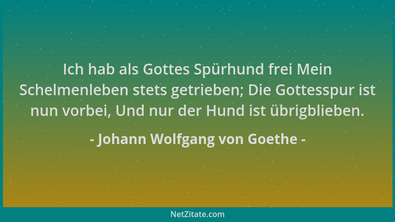 Johann Wolfgang von Goethe - Ich hab als Gottes Spürhund frei Mein Schelmenleben stets getrieben; Die Gottesspur ist nun vo...