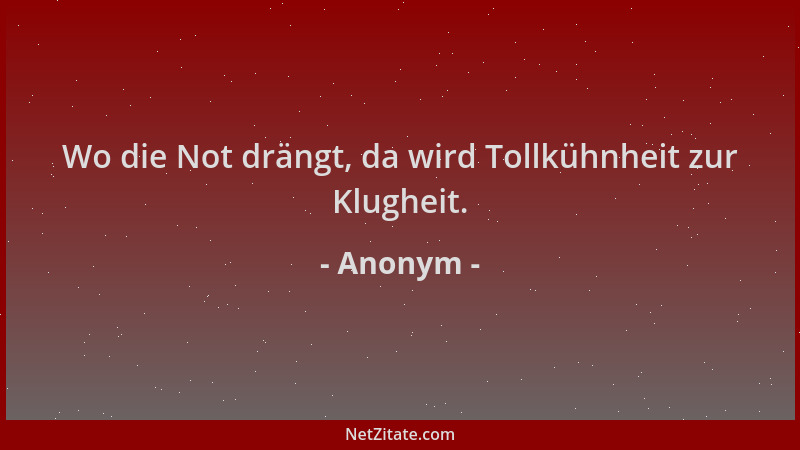 Anonym - Wo die Not drängt, da wird Tollkühnheit zur Klugheit....