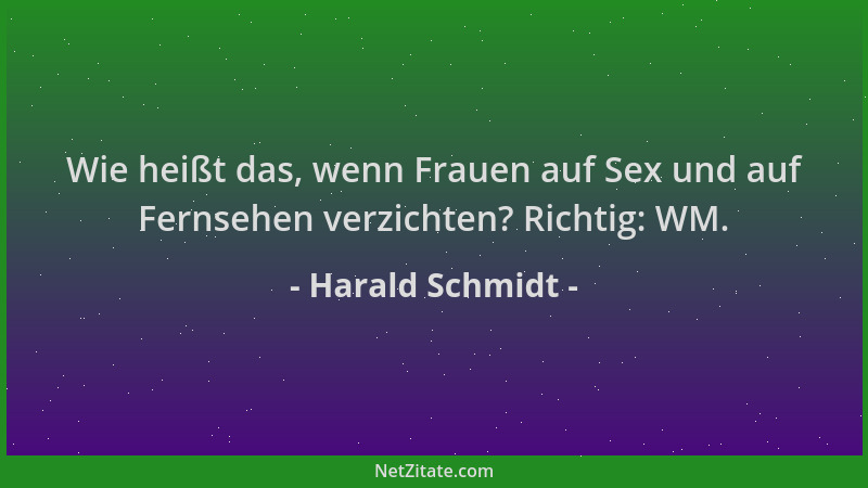 Harald Schmidt - Wie heißt das, wenn Frauen auf Sex und auf Fernsehen verzichten? Richtig: WM....