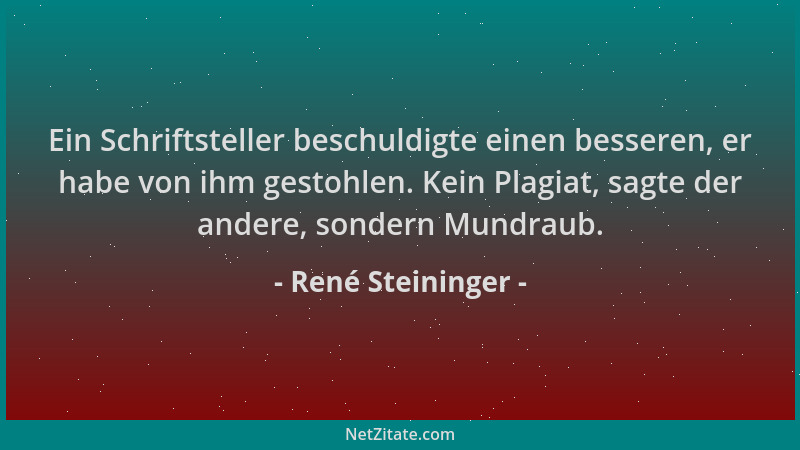 René Steininger - Ein Schriftsteller beschuldigte einen besseren, er habe von ihm gestohlen. Kein Plagiat, sagte der andere...
