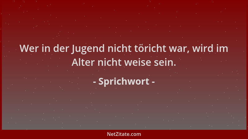 Sprichwort - Wer in der Jugend nicht töricht war, wird im Alter nicht weise sein....