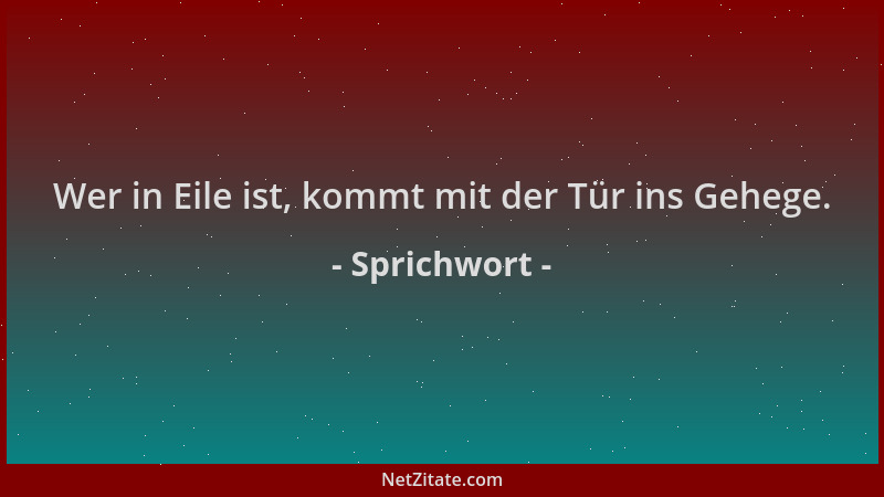 Sprichwort - Wer in Eile ist, kommt mit der Tür ins Gehege....