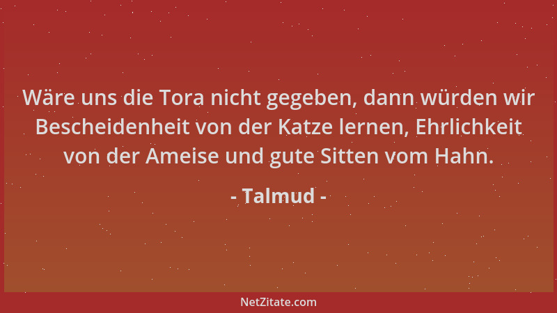 Talmud - Wäre uns die Tora nicht gegeben, dann würden wir Bescheidenheit von der Katze lernen, Ehrlichkeit von der Ameise u...
