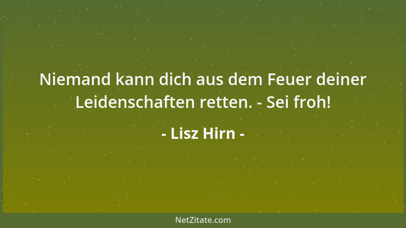 Lisz Hirn - Niemand kann dich aus dem Feuer deiner Leidenschaften retten. - Sei froh!...