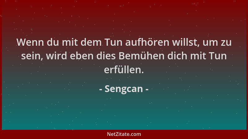 Sengcan - Wenn du mit dem Tun aufhören willst, um zu sein, wird eben dies Bemühen dich mit Tun erfüllen....