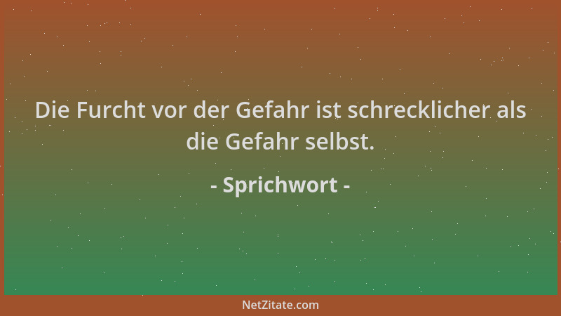 Sprichwort - Die Furcht vor der Gefahr ist schrecklicher als die Gefahr selbst....