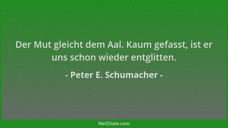 Peter E. Schumacher - Der Mut gleicht dem Aal. Kaum gefasst, ist er uns schon wieder entglitten....