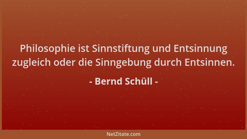 Bernd Schüll - Philosophie ist Sinnstiftung und Entsinnung zugleich oder die Sinngebung durch Entsinnen....