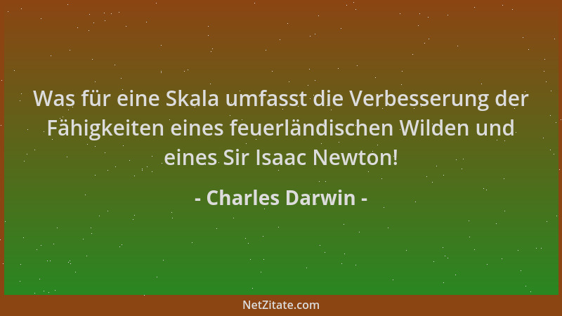 Charles Darwin - Was für eine Skala umfasst die Verbesserung der Fähigkeiten eines feuerländischen Wilden und eines Sir Isa...