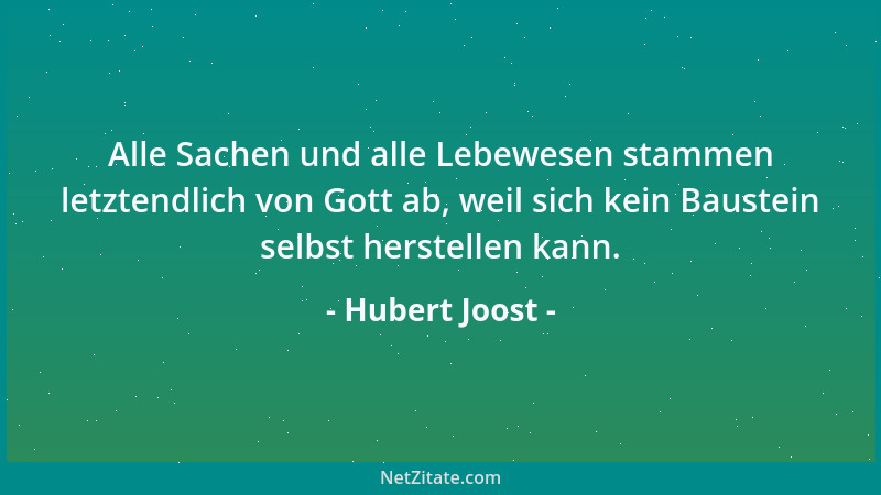 Hubert Joost - Alle Sachen und alle Lebewesen stammen letztendlich von Gott ab, weil sich kein Baustein selbst herstellen k...
