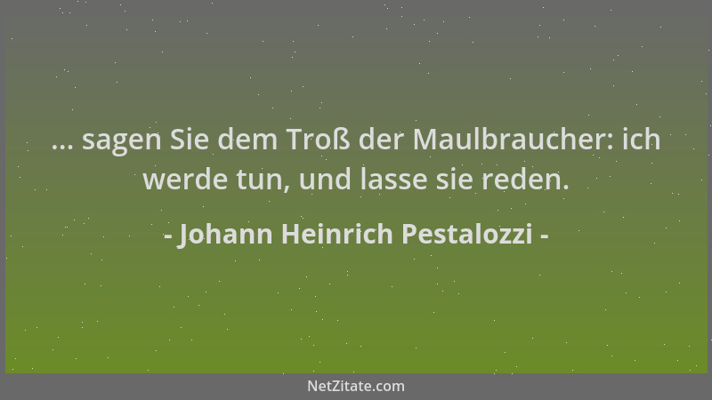 Johann Heinrich Pestalozzi - ... sagen Sie dem Troß der Maulbraucher: ich werde tun, und lasse sie reden....
