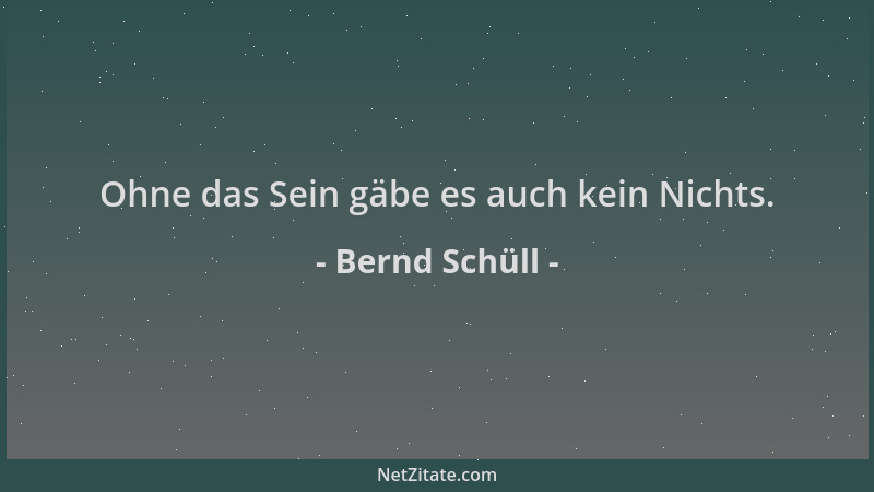 Bernd Schüll - Ohne das Sein gäbe es auch kein Nichts....