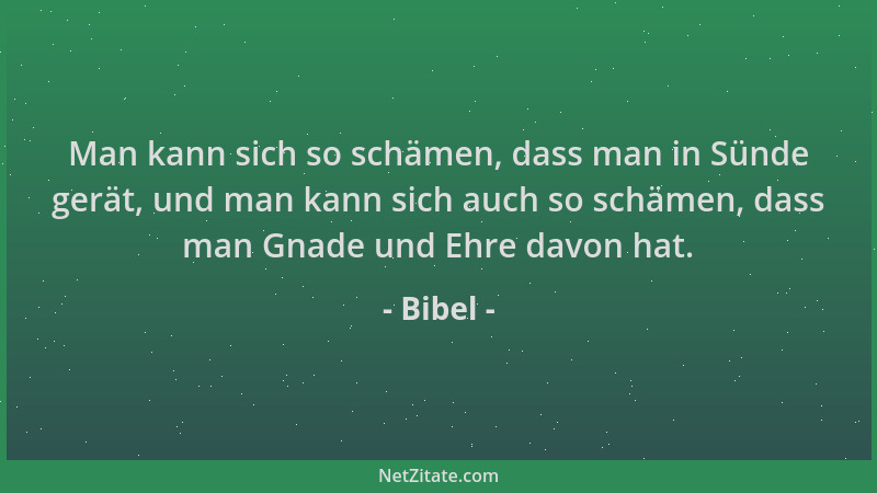 Bibel - Man kann sich so schämen, dass man in Sünde gerät, und man kann sich auch so schämen, dass man Gnade und Ehre davon...