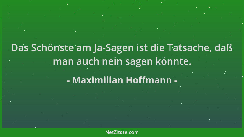 Maximilian Hoffmann - Das Schönste am Ja-Sagen ist die Tatsache, daß man auch nein sagen könnte....
