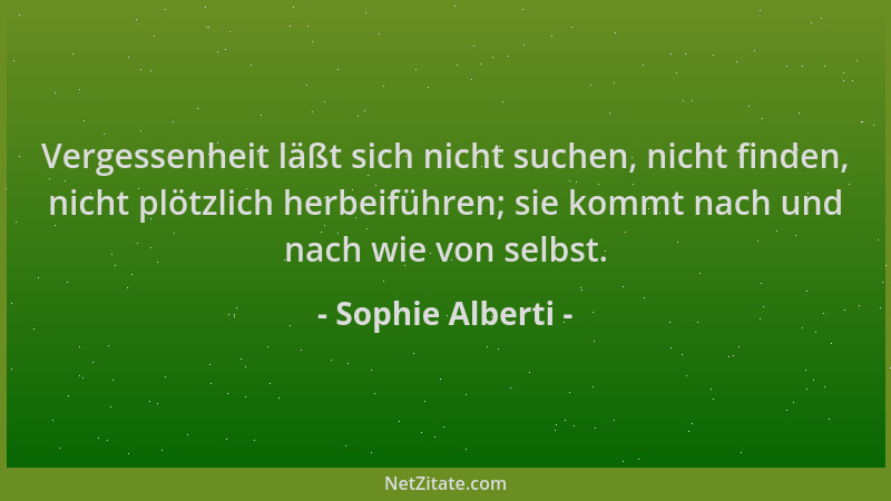 Sophie Alberti - Vergessenheit läßt sich nicht suchen, nicht finden, nicht plötzlich herbeiführen; sie kommt nach und nach...