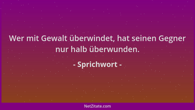 Sprichwort - Wer mit Gewalt überwindet, hat seinen Gegner nur halb überwunden....